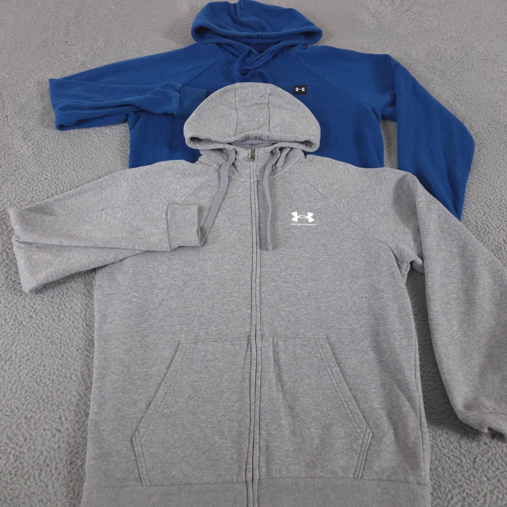 LOT OF 2 Under Armour Hoodie Mens Medium Blue Grey Rival Fleece Full-Zip Hooded